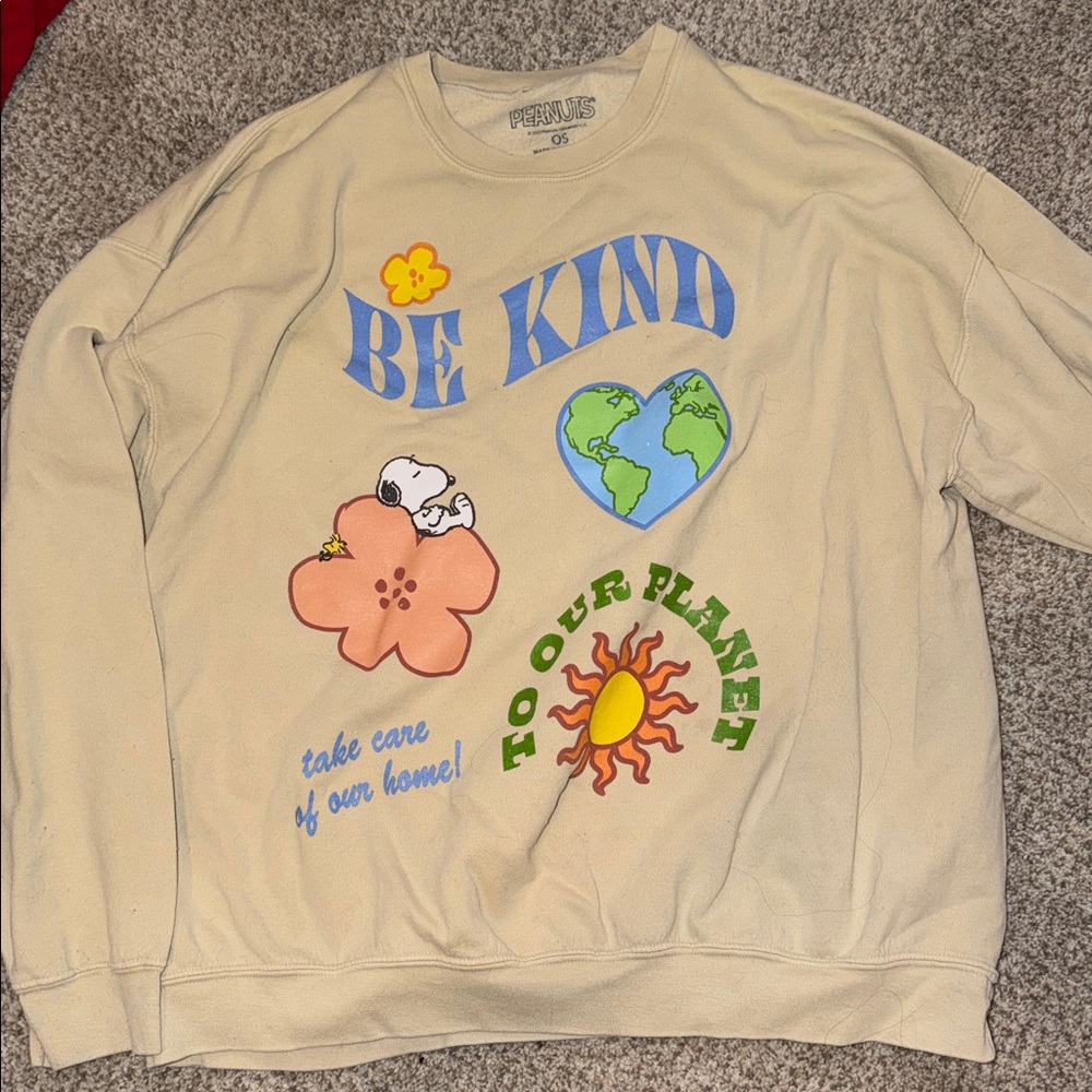 Peanuts Beige 'Be Kind' Sweatshirt with Snoopy and Earth